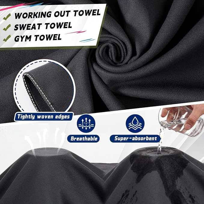 Mixweer 4 Pack Gym Microfiber Bath Towels 63"x32" Extra Large Shower Towel Lightweight Oversized Fast Drying Bathtowel for Gym Sports Travel Camping(Royal Blue, Military Green, Dark Gray, Medium Gray) - Image 4