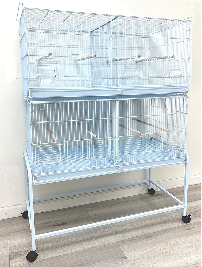 LOT of Two Extra Large 36" x 18" x 19"H Stackable Breeder Bird Flight Cage Removable Center Divider and Breeding Nest Doors with Removable Rolling Stand by Mcage