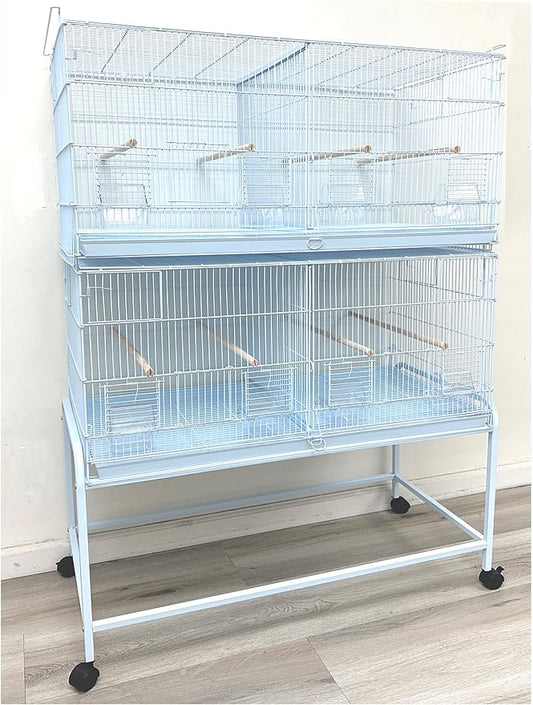LOT of Two Extra Large 36" x 18" x 19"H Stackable Breeder Bird Flight Cage Removable Center Divider and Breeding Nest Doors with Removable Rolling Stand by Mcage