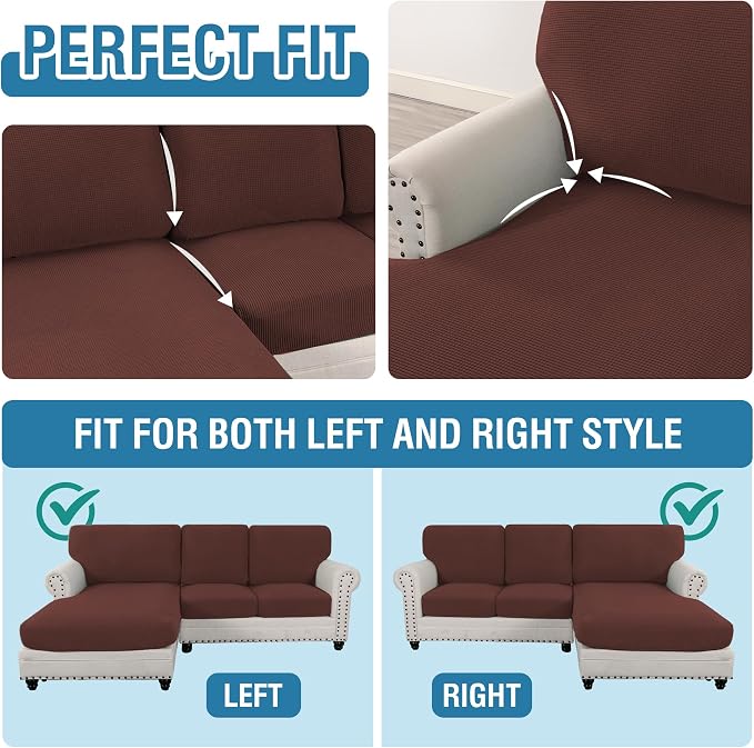 H.VERSAILTEX Sectional Couch Covers 3 Pieces Sofa Seat Cushion Covers L Shape Separate Cushion Couch Chaise Cover for Both Left/Right Sectional Couch (Seat Only: 1 Chaise + 2 Sofa, Burnt Brick) - Image 5