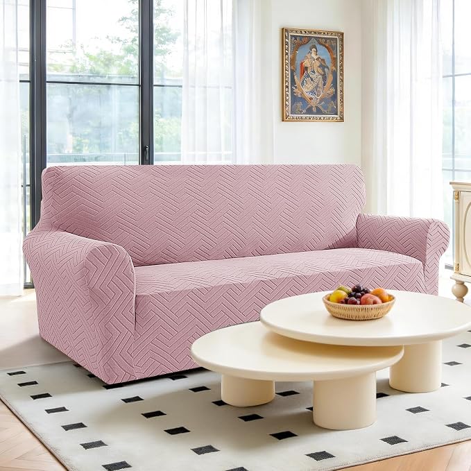 Stretch Sofa Cover Non-Slip Washable Furniture Protector | Stretch, 71"-91".Soft, Non Skid Foam, Elastic Bottom, Machine Washable, for Kids & Pets, Couch & Sofa, Pink - Image 2