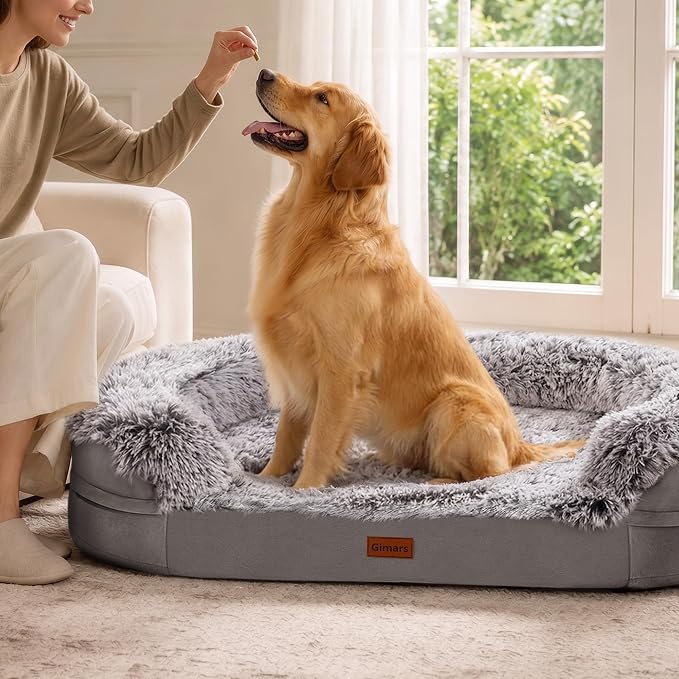 Gimars Upgrade 3.7in Ultra Thick Orthopedic Dog Beds for Large Dogs,Soft Egg Foam Dog Sofa Bed, 28D Crate Foam Washable Cover, Waterproof Lining Supportive Half-Round for Puppy,Senior,Sick Dogs - Image 7