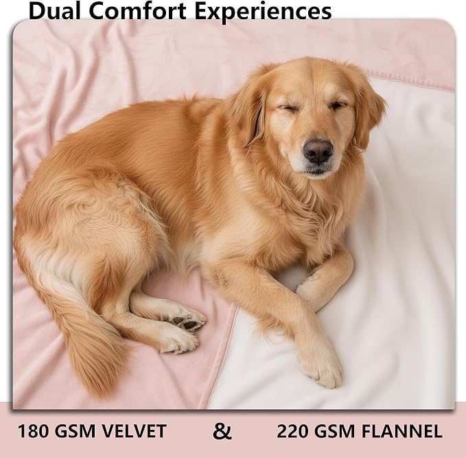 Waterproof Blanket - Reversible Dog Throw as Furniture Protector | Soft Velvet & Flannel, TPU Leak-Proof Liner, Machine Washable, Fits Couch and Bed, 82" x 108", Pink/Cream - Image 4
