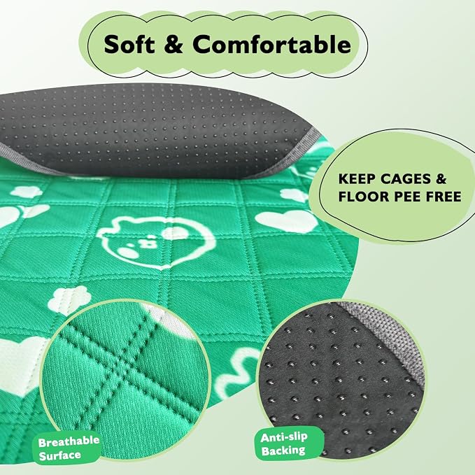 2 Pack Guinea Pig Bedding - Washable Guinea Pig Liners for C&C 2x4 Cage, Waterproof Reusable & Anti Slip Pee Pads Super Absorbent Mats for Small Animal Rabbit Hamster Rat (Green, 57 x 28 Inch) - Image 4
