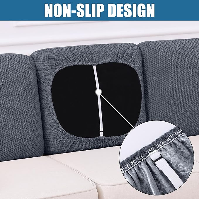 Smiry Waterproof Couch Cushion Covers, Non Slip Seat Cushion Covers | Stretch Jacquard Chaise Lounge Sofa Slipcover, Washable Elastic Furniture Protector for Pets, Back Cover L, Grey - Image 3