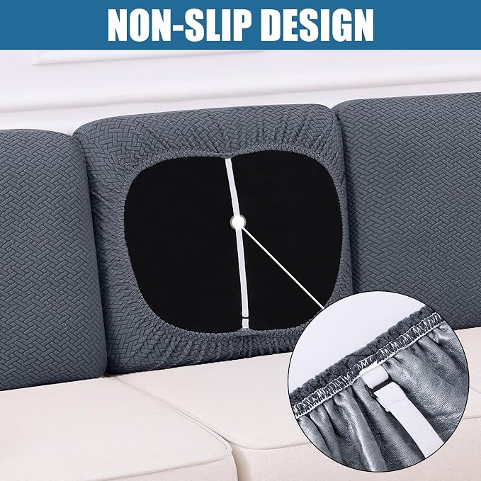 Smiry Waterproof Couch Cushion Covers, Non Slip Seat Cushion Covers | Stretch Jacquard Chaise Lounge Sofa Slipcover, Washable Elastic Furniture Protector for Pets, Back Cover M, Grey - Image 3