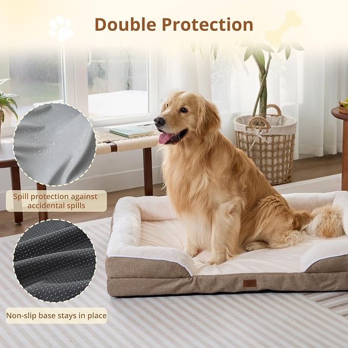 EGOHOME Orthopedic Dog Bed with Sides for Large Dogs 41x27x6.5in Beige | Water Resistant Egg Crate Foam Dog Couch with Removable Washable Cover & Non-Slip Bottom, Comfort Support Pet Sofa - Image 5