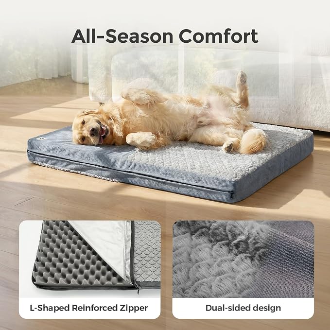 Sytopia 37" Indestructible Dog Bed for Large Dogs – Chew-Proof Pet Mat with Double-Sided Plush & Waterproof Liner, Tough Crate Mat with Egg-Crate Foam Support, Indoor & Outdoor Use,Grey - Image 3