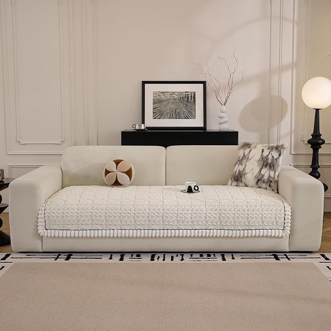 Non Slip Couch Covers for Dogs, Pet-Friendly Washable Couch Covers for 3 Cushion Sofa Pet Couch Cover (White, 35.4' 'x 63'') - Image 2