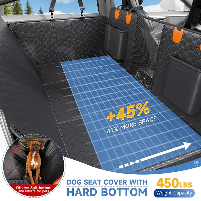 Dog Car Seat Cover Waterproof Vegan Leather, Scratchproof, Hard Bottom Back Seat Extender for Dogs, Non Slip Back Seat Protector with Mesh Window, Easy to Clean Fit Most Cars, Orange - Image 4