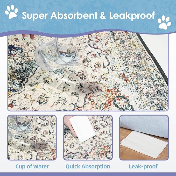 SCLOSE Washable Pee Pad for Dogs Extra Large, 72" x 72" Reusable Puppy Pads Waterproof Dog Rugs, Super Absorbent, Leakproof, Dog Crate Pad, Playpen Mat, Whelping Pads, Vintage Medallion - Image 3