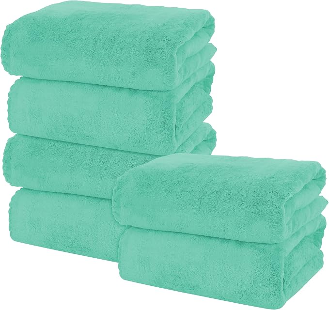 MOONQUEEN 6 Pack Premium Bath Towel Set - Quick Drying - Microfiber Coral Velvet Highly Absorbent Towels - Multipurpose Use as Bath Fitness, Bathroom, Shower, Sports, Yoga Towel (Aqua Green) by MOONQUEEN