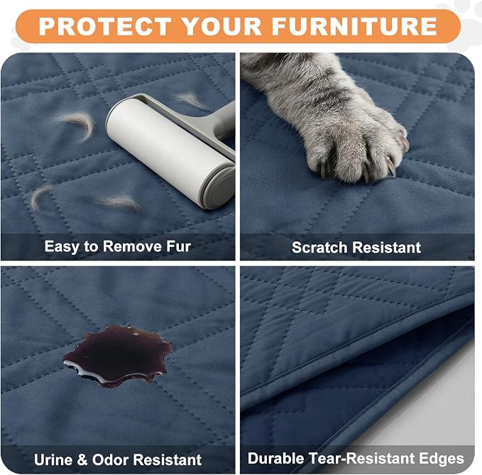 100% Waterproof Dog Bed Cover Pet Blanket(30"x30"),7-Layer Reversible Washable Sofa Couch for Furniture Car (Berlin Blue+Navy Blue) - Image 6