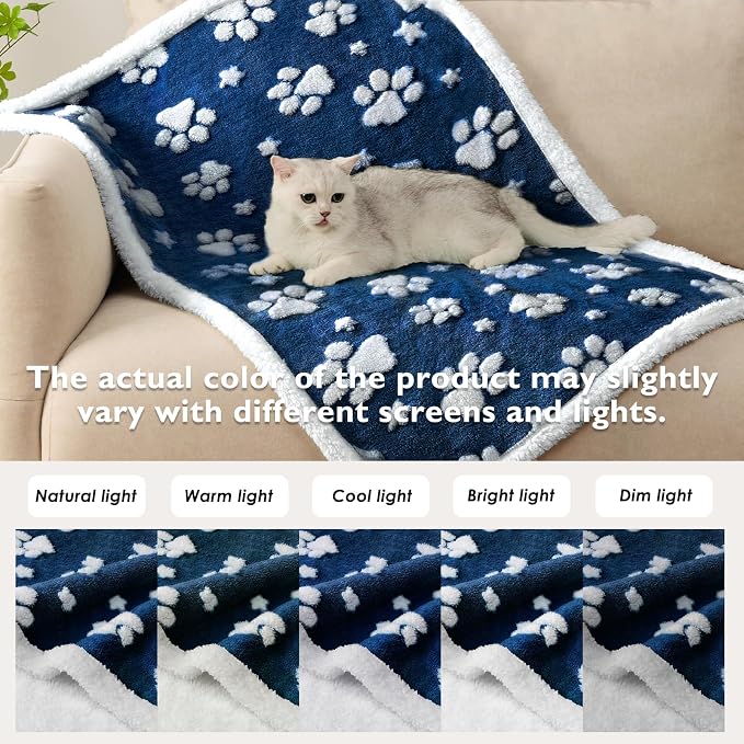 Cute Waterproof Blanket for Dog Puppy Cat, 30"x40", Navy Blue | 3D Textured Paw Pet Blanket for Bed Couch Sofa, Soft Liquid Pee Proof Pet Furniture Protector - Image 7