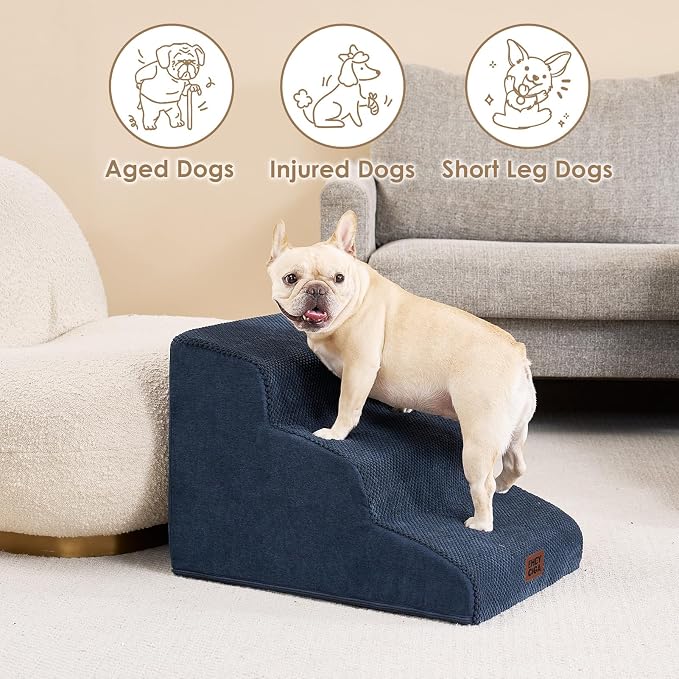 EHEYCIGA Curved Dog Stairs Ramp for Small Dogs 15.7" H, 3-Step Dog Steps for Couch Sofa and Chair, Pet Stairs for Cats, Non-Slip Balanced Pet Steps Indoor, Navy - Image 4