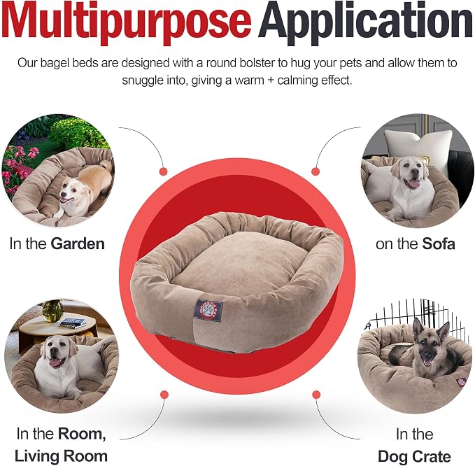 Majestic Pet 40 Inch Micro Velvet Calming Dog Bed Washable – Cozy Soft Round Dog Bed with Spine for Head Support - Fluffy Donut Dog Bed 40x29x9 (inch) – Round Pet Bed Large – Pearl - Image 5