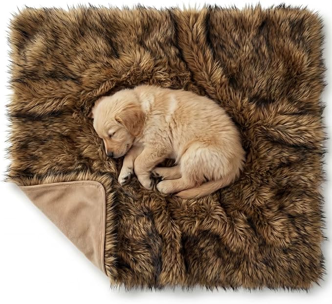 IHAPPYDOG Faux Fur Dog Blanket, Waterproof Couch Cover, Brown 40"x30" | Plush Sheepskin Style Pet Throw for Sofa, Bed, and Car, Washable Furniture Cover that Protects From Fur and Spills by iHappyDog