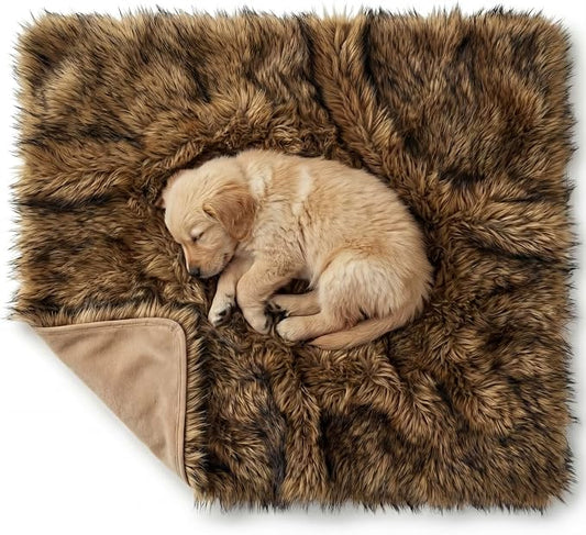 IHAPPYDOG Faux Fur Dog Blanket, Waterproof Couch Cover, Brown 40"x30" | Plush Sheepskin Style Pet Throw for Sofa, Bed, and Car, Washable Furniture Cover that Protects From Fur and Spills by iHappyDog