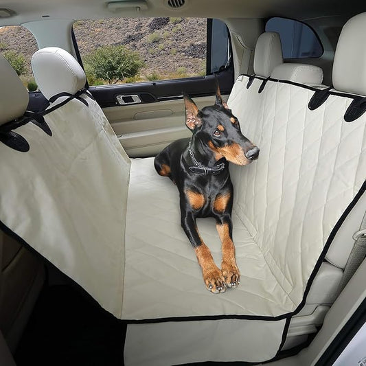 4Knines Dog Backseat Cover with Hammock for Cars, SUVs, and Trucks – Waterproof Layers, Nonslip Seat Protector, Durable Nylon Clips, K9 Shield with Heavy Duty Thread, (Regular, Tan) by 4Knines