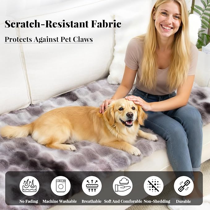 Pet Couch Cover Sofa Washable - Dog Couch Protector Covers Non-Slip Soft Fuzzy Plush Sofa Slipcovers, Pet Friendly Dog Mat for Furniture Couches, Car, Recliner, Gery, 27.6"x27.6" - Image 2
