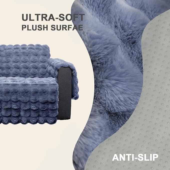 Plush and Fuzzy Shaggy Couch Cover, Dog Pad Faux Fur Sofa Cover, Water Resistant Slipcover, Non-Slip Furniture Protector for Kids,Dogs,Cats.(Noble Gray-Bubble, Small Recliner) - Image 5
