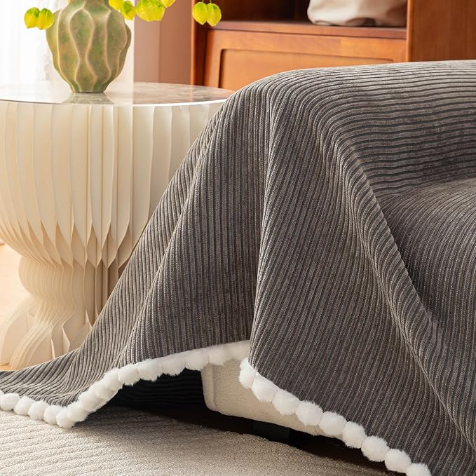 Boho Striped Couch Cover Sofa Covers Washable, Chenille Jacquard Geometric Couch Covers for 2 Cushion Couch Sofa Pet Friendly,Non Slip Thick Sofa Slipcovers for Sectional Sofa, Dark Gray-71X118IN - Image 4
