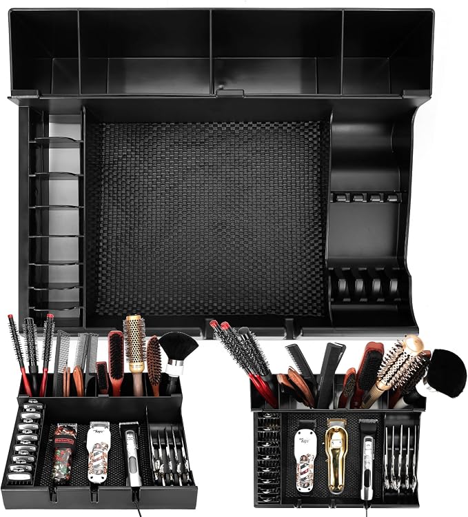 Barber Clippers Station, 15 x 11.8 x 4.3 inch Removable Tray Featuring Dedicated Clippers & Guards Slots and Scissor Razor Slots, for Barber&Salon and Home Stylist Accessories Station Organizer - Image 3