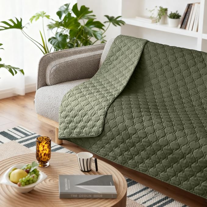 gogobunny 100% Double Sided Waterproof Dog Blanket Soft Pet Bed Cover Reversible Protect Furniture Couch Sofa Car for Puppy Large Dog Cat (Dark Olive/Light Olive, 82x82 Inch (Pack of 1)) - Image 9