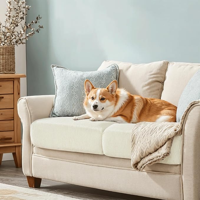 CHUN YI 2PC Stretch Couch Cushion Covers, Sofa Seat Slipcovers Suitable for Armchair Loveseat Sofa with Spandex Jacquard Fabric(2pc,Ivory White) - Image 3