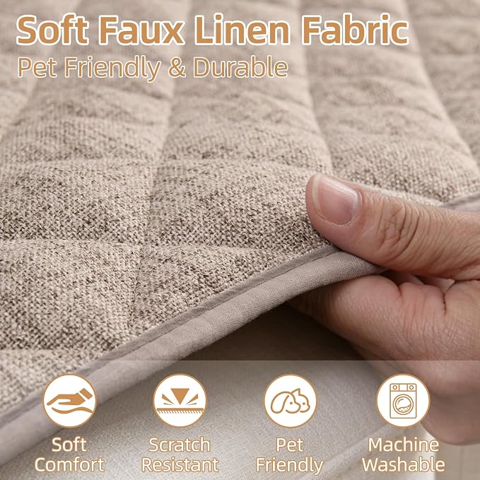 Dog Couch Cover for Sofa 100% Waterproof Faux Linen Sofa Covers for 3 Cushion Couch Washable Pet Friendly Sofa Slipcovers Non Slip Quilted Furniture Seat Protector (27.6x83 in, Khaki) - Image 3
