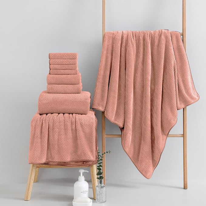 18 Piece Microfiber Bath Towels Set - 6 Bath Sheets,6 Hand Towels And 6 Washcloths,Soft Family Towels,Highly Absorbent Bathroom Towel,Quick Dry Shower Towel Luxury Towels For Hotel Spa Dorm-Orange - Image 2