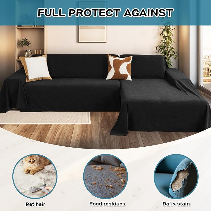 MYSKY HOME Sectional Couch Cover for Dogs, 2 Pieces Couch Covers for L Shape Sofa, Sofa Cover Washable, Furniture Protector Chaise Lounge Cover for 2-3 Cushion Couch (71"x118"+71"x118", Black) - Image 4