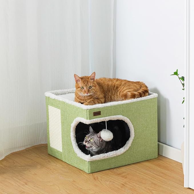 Garnpet Cat Bed for Indoor Cats Cube House, Covered Cat Cave Beds & Furniture with Scratch Pad and Hideaway Tent, Cute Modern Cat Condo for Multi Small Pet Large Kitten Kitty, Green - Image 3