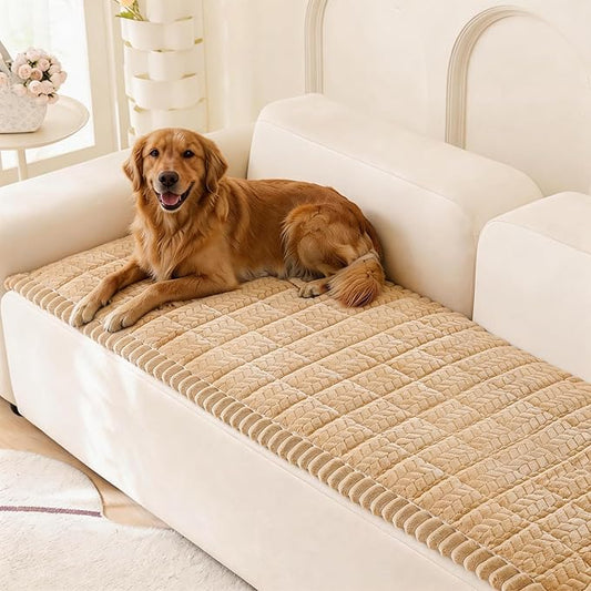KRFOONN Non Slip Couch Cover for Dogs Washable Sofa Covers for 3 Cushion Couch Cushion Covers Sofa Slipcovers Couches Furniture Protector with Elastic Straps for Dogs Pets Mat (Khaki, 27.6" x 82.7") by KRFOONN