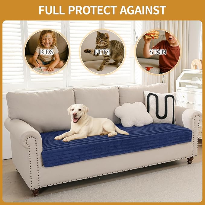 Deep Dream Waterproof Couch Cover for Dogs, Soft Faux Fur Sofa Covers for Pet, Non-Slip Couch Covers for 3 Cushion Couch Sofa Pet Friendly (Navy Blue, 35" x 82") - Image 5