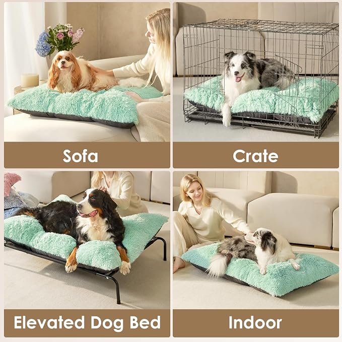 EHEYCIGA Fluffy Dog Crate Bed, Plush XX Large Dog Pillow, Apple Green | Xlarge Calming Anti Anxiety Plush Faux Fur Mat for Large size dogs, Washable Soft Warm Dog Pad with Non-Slip Bottom - Image 5