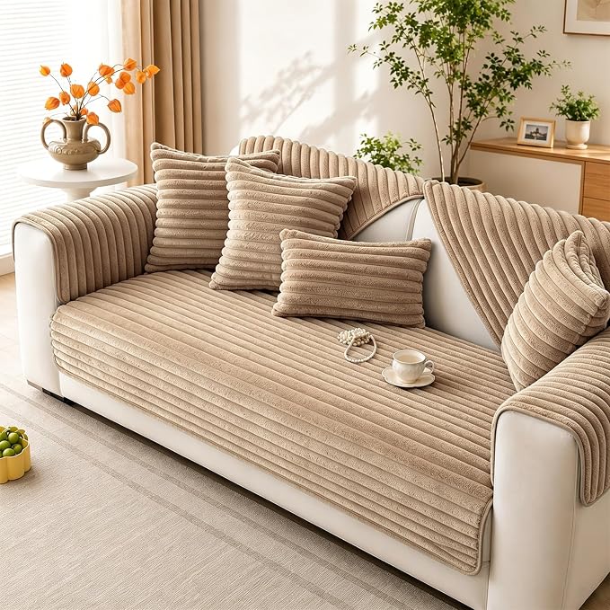 Waterproof Couch Cover for Dogs, Sofa Covers Washable & Non-Slip, Soft Dog Bed Blanket Protector for Sectional, Loveseat, Living Room Furniture (Khaki, 35.43"x 70.9" 1 Pack) by KELUINA