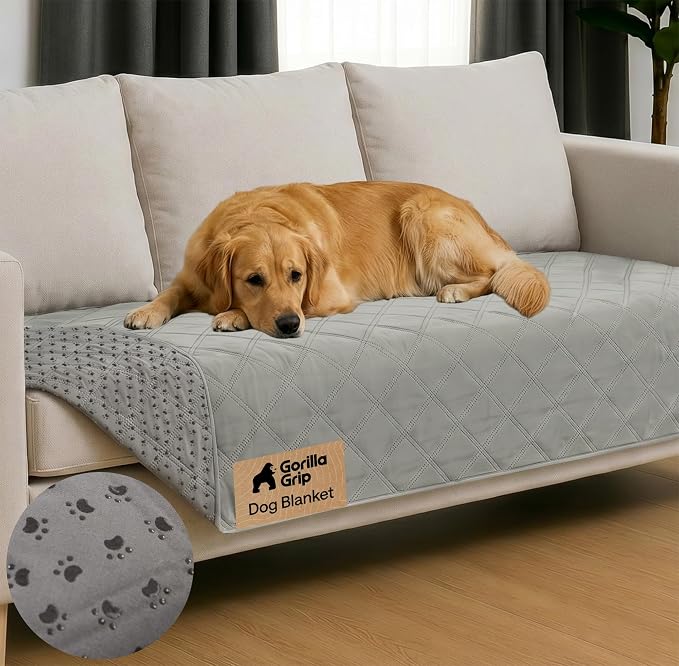 GORILLA GRIP® Waterproof Dog Blanket, Leakproof Couch Cover for Dogs, Silicone Grip Backing, Protects Sofa, Sectional, Bed, Crate, Car & RV, Tear-Resistant Washable Pet Blanket, 30x70 Light Gray by Unknown