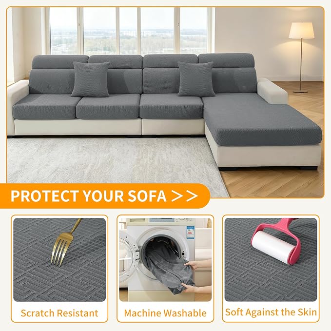 XINEAGE Couch Cushion Covers,Loveseat Sofa Seat Slipcovers for Pets,Non Slip Sofa Seat Cover Washable,Sofa Slipcovers with Elastic Bottom(1 Piece Sofa Cushion Cover,Light Gray) - Image 6