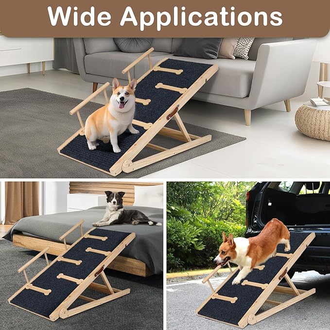 Dog Ramp for Bed, Non-Slip Pet Ramp with Adjustable Heights, Portable Foldable Dog Ramps for Cars, SUVs, Beds - Anti-Slip Traction Surface, Holds Up to 160 lbs, Lightweight & Easy Storage (47.3 INCH)