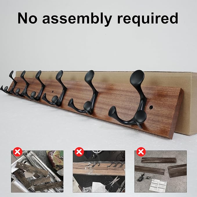 SKOLOO 36-Inch Wood Coat Rack Wall Mount with 6 Triple Hooks - Ideal for Family Entrances, Classrooms, and Pet Supplies Storage - Perfect Coat Hooks for Wall,Mahogany (Sapele) - Image 4