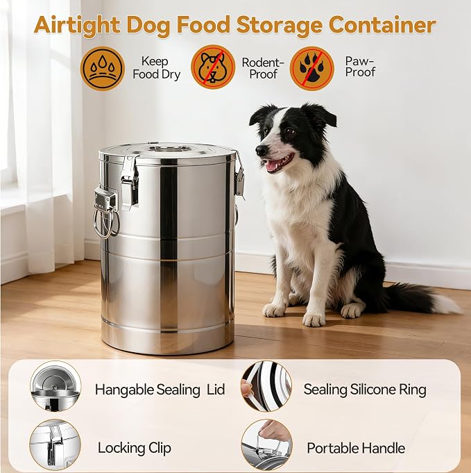 Newget 45 Lbs Stainless Steel Dog Food Storage Container, Large Airtight Pet Food Storage Bin with Lid to Keep Fresh, Metal Container with Scoop for Dog, Cat, Bird Seed, Rice, Grain & Kitchen Pantry - Image 4
