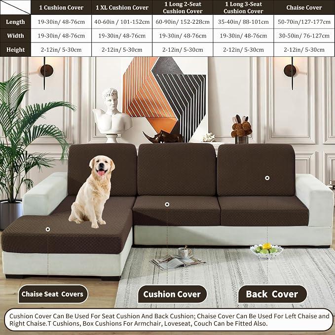 YEMYHOM Stretch Individual Cushion Covers Large Sofa Seat Cushion Slipcovers Soft Couch Cover Replacement Large Checkered Furniture Protector with Elastic Bottom (2 Pcs XL Cushion Covers, Dark Coffee) - Image 7