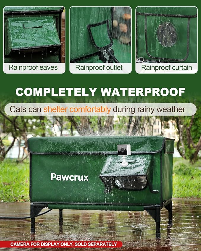 Weatherproof Heated Cat House for Outdoor in Winter, Heated Cat Bed Kitty Shelter with Cat Heating Pad, Insulated & Safe Escape Door, Warm House for Outside Stray Cat (Green, 17.7"x25.5"x17.9") - Image 2