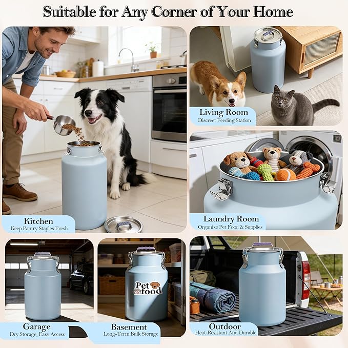 30 lb Stainless Steel Dog Food Storage Container, Airtight Metal Canister with Lid & Scoop, Extra Large Capacity for Multi-Pet Families, Preserve Freshness - Image 6