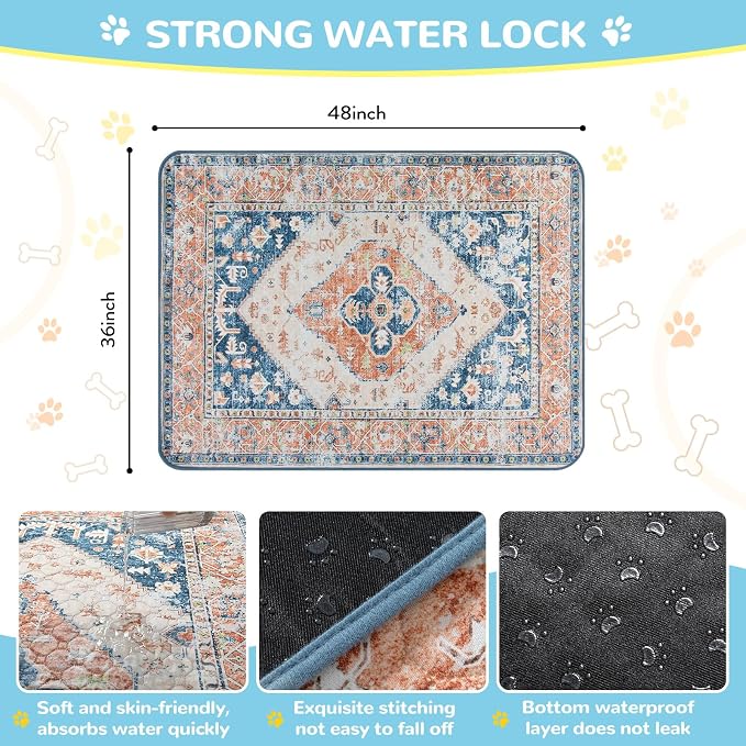 Lahome Reusable Washable Puppy Pads - 2 Pack Super Absorbent & Waterproof Dog Training Mats for Potty, Crate and Floor - Leakproof Pee Pads with Non-Slip Backing (Beige Blue, 36"x48") - Image 8