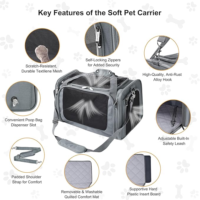 EliteField Deluxe Soft-Sided Pet Carrier (3 Year Warranty, Airline Approved), Travel Bag for Dogs, Cats & Small Pets, with Expandable Mat