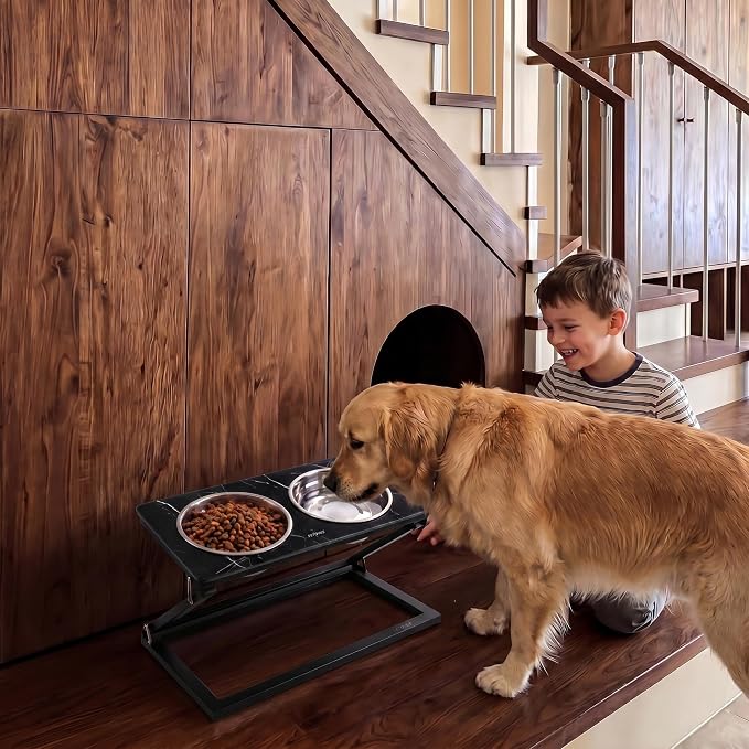 Elevated Dog Bowl, Adjustable Height and Tilt Angle Dog Bowl Stand | Precisely Adjust Height And Tilt Angle, Easy To Clean, Equipped With 2 Stainless Steel Food Bowls, Sturdy And Durable. - Image 7