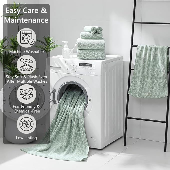 Ycosy 18 Piece Bath Towels Set,100% Microfiber Family Bathroom Towel with Hanging Loops-6 Bath Towels,6 Hand Towels,6 Washcloths,Quick Dry Highly Absorbent Shower Towel for Bathroom,Hotel,Spa-Green - Image 6