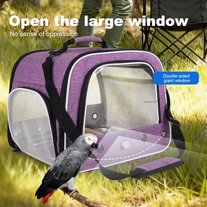 halinfer Bird Travel Carrier Cage for Large Size Parrot, Portable Bag with Metal Tray and Grid to Carry and Transport Medium and Large Birds Like African Grey, Long Tail Cockatiel and Parrot - Image 6